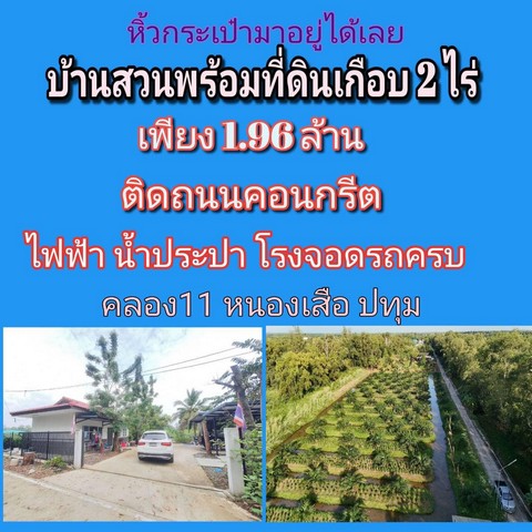 บ้านสวนพร้อมสวนปาล์ม  ไฟฟ้าน้ำประปาครบ ติดถนนคอนกรีต คลอง11 หนองเสือ ปทุมธานี